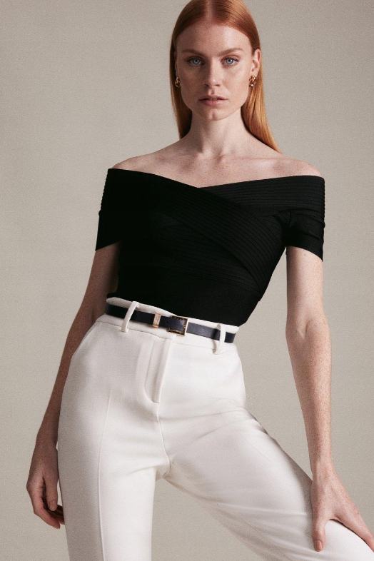 Karen Millen Bluzka Dopasowana Ecru Casual Xs 1YŁD
