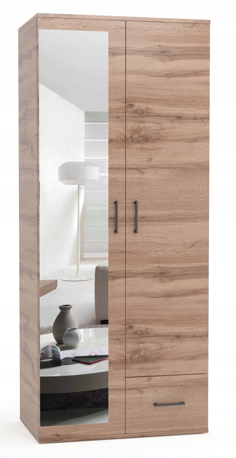 SZAFA DO PRZEDPOKOJU 80CM DĄB CRAFT ZŁOTY LUSTRO