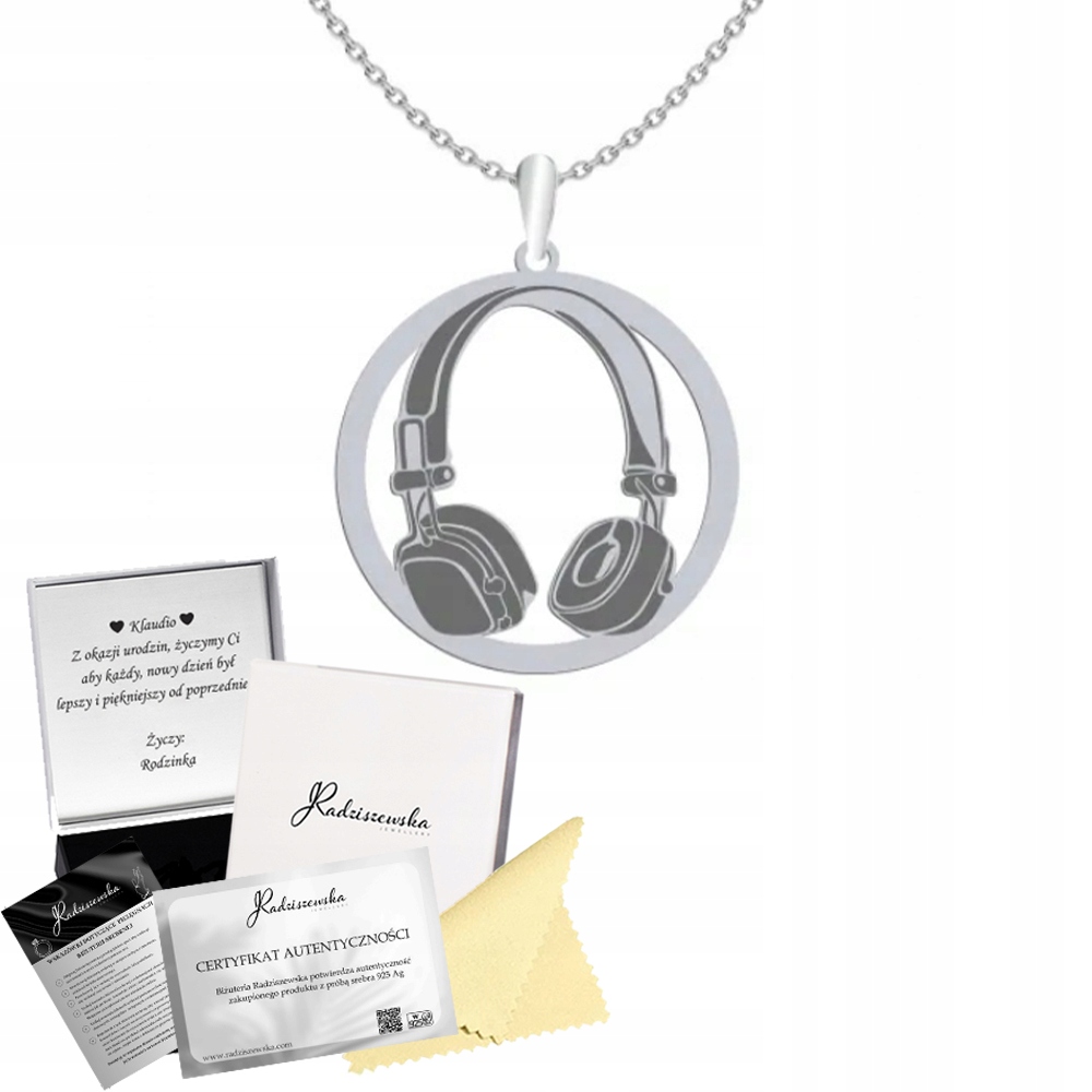 Stříbrný Náhrdelník Sluchátka Dj Řetízek Stříbro 925 Dárek Gravírování Bonus