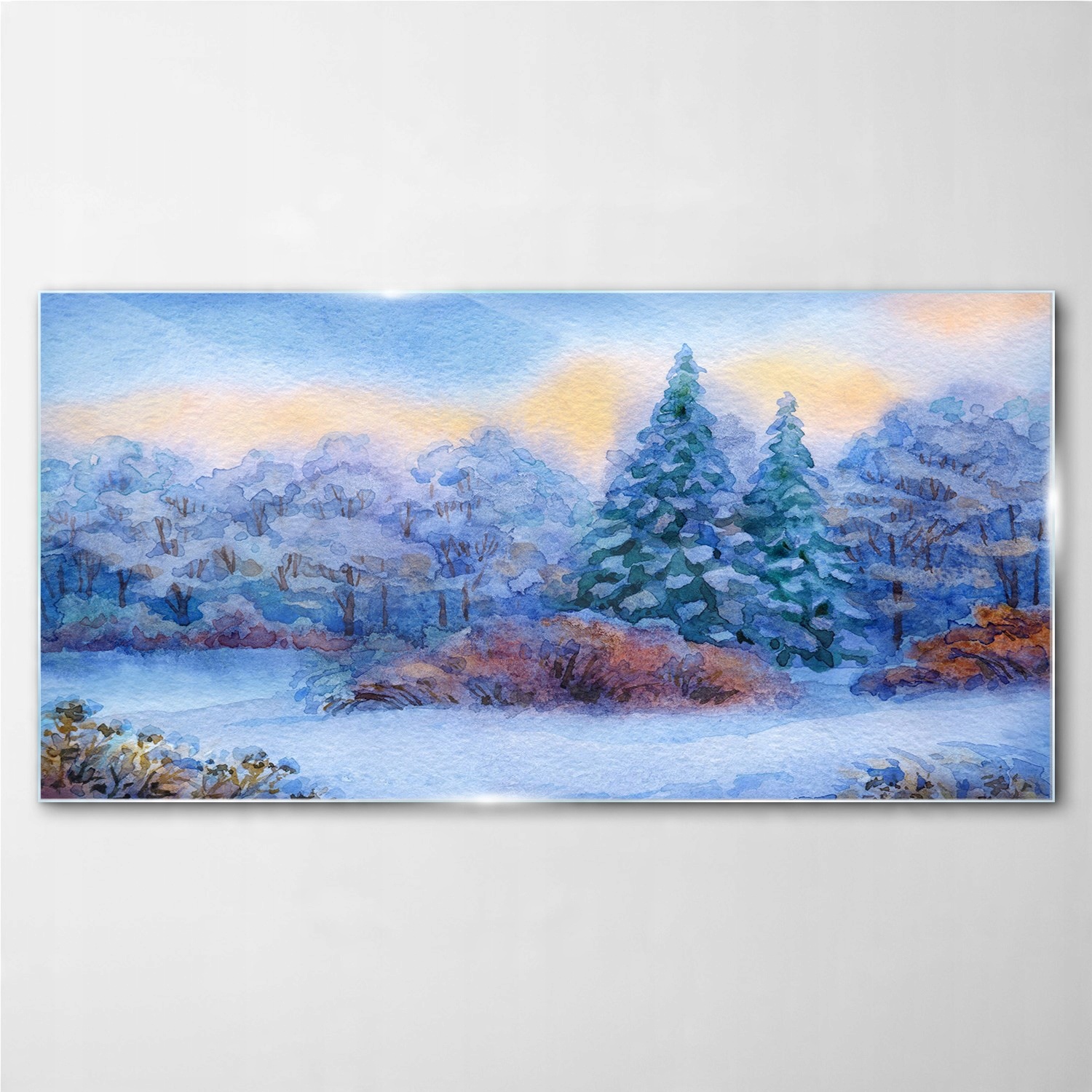 

Szklany obraz Akwarela śnieg drzewo las 100x50 cm
