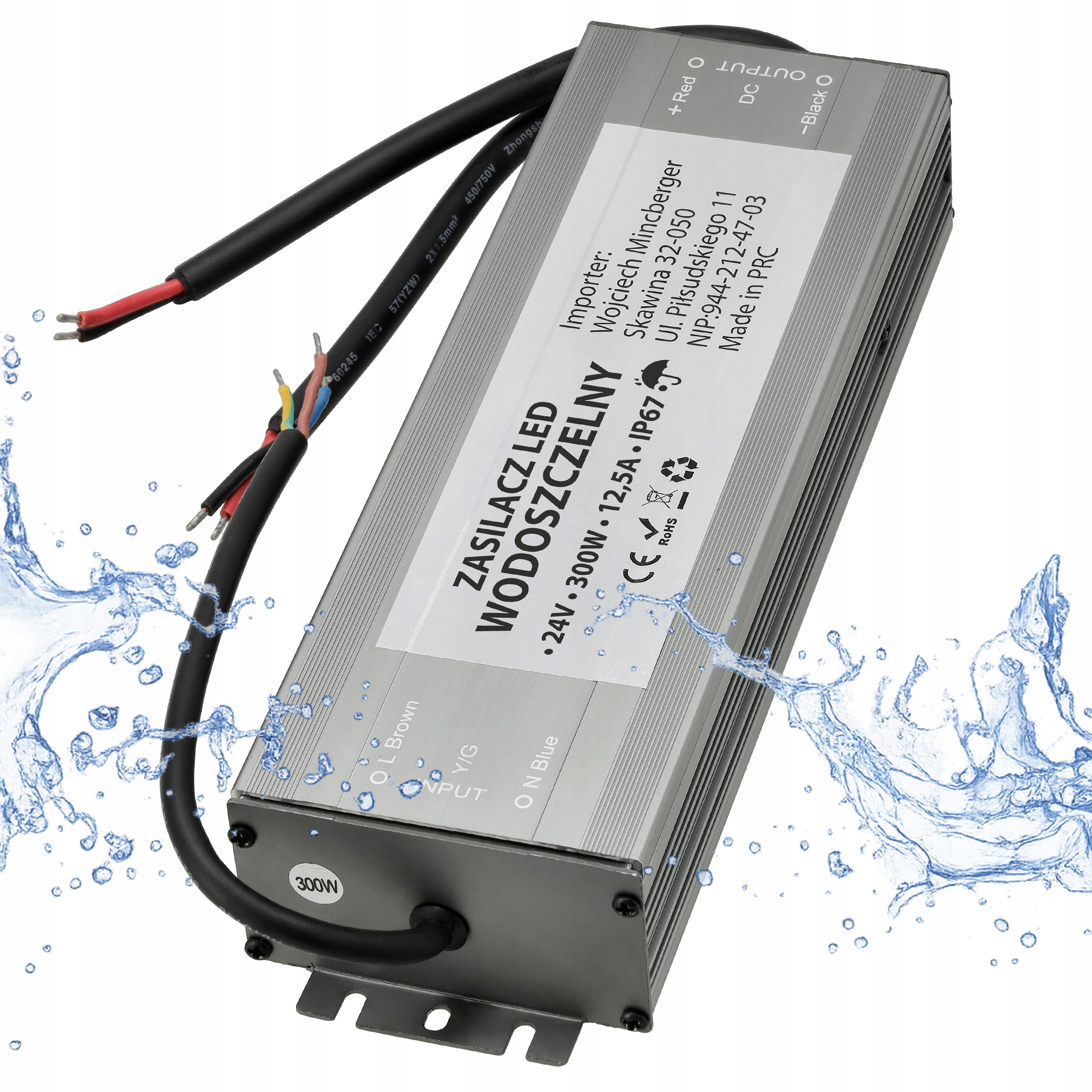 Led zdroj 24V Hermetický 300W 12,5A Vodotěsný pro pásky