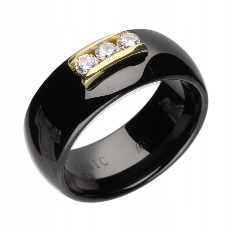 Prstýnek pro ženu ze stříbra 925 zlacená černá keramika elegantní r14