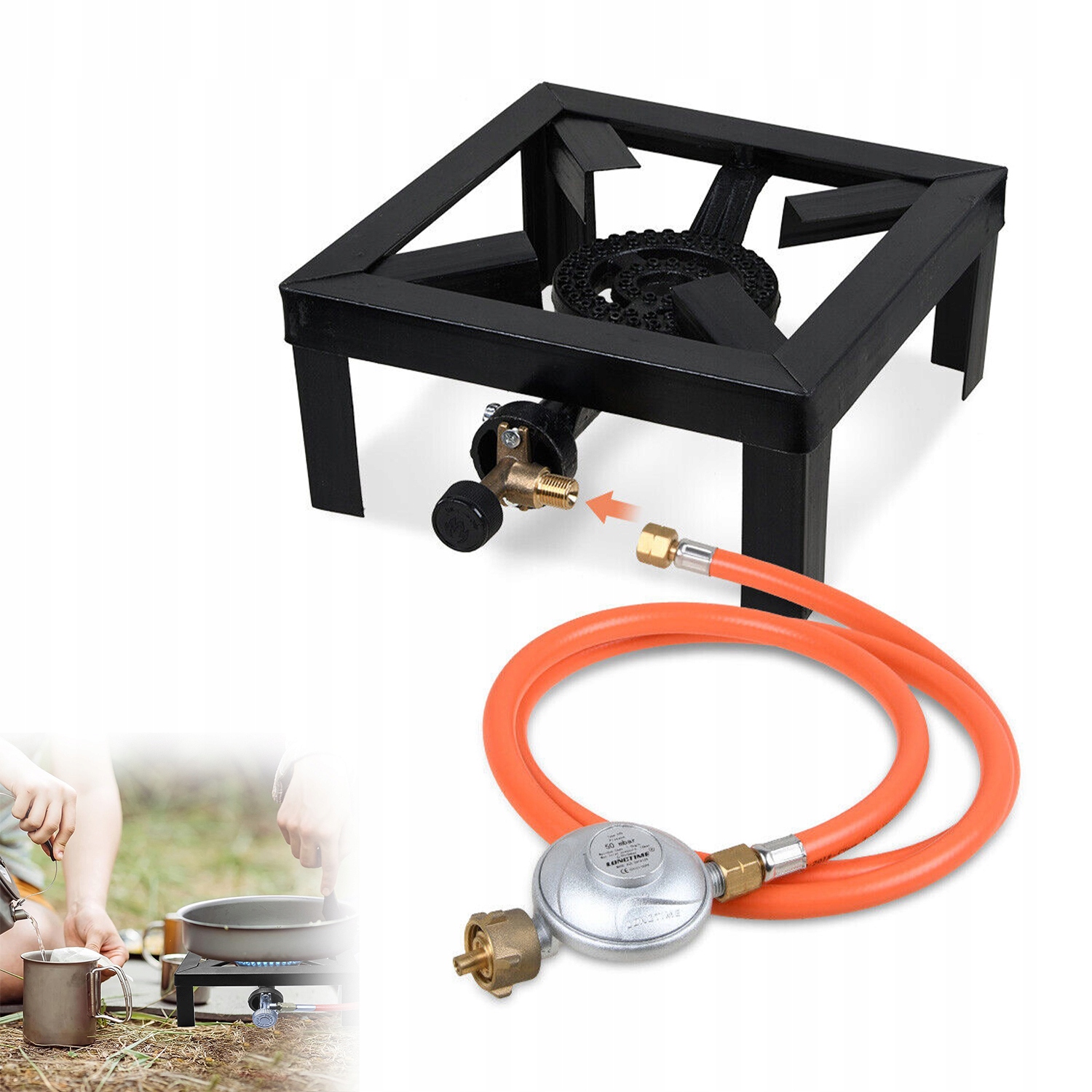 Plynový Hořák Litinová Stolička Sada Hadic Reduktor 25x25 cm 8 kW