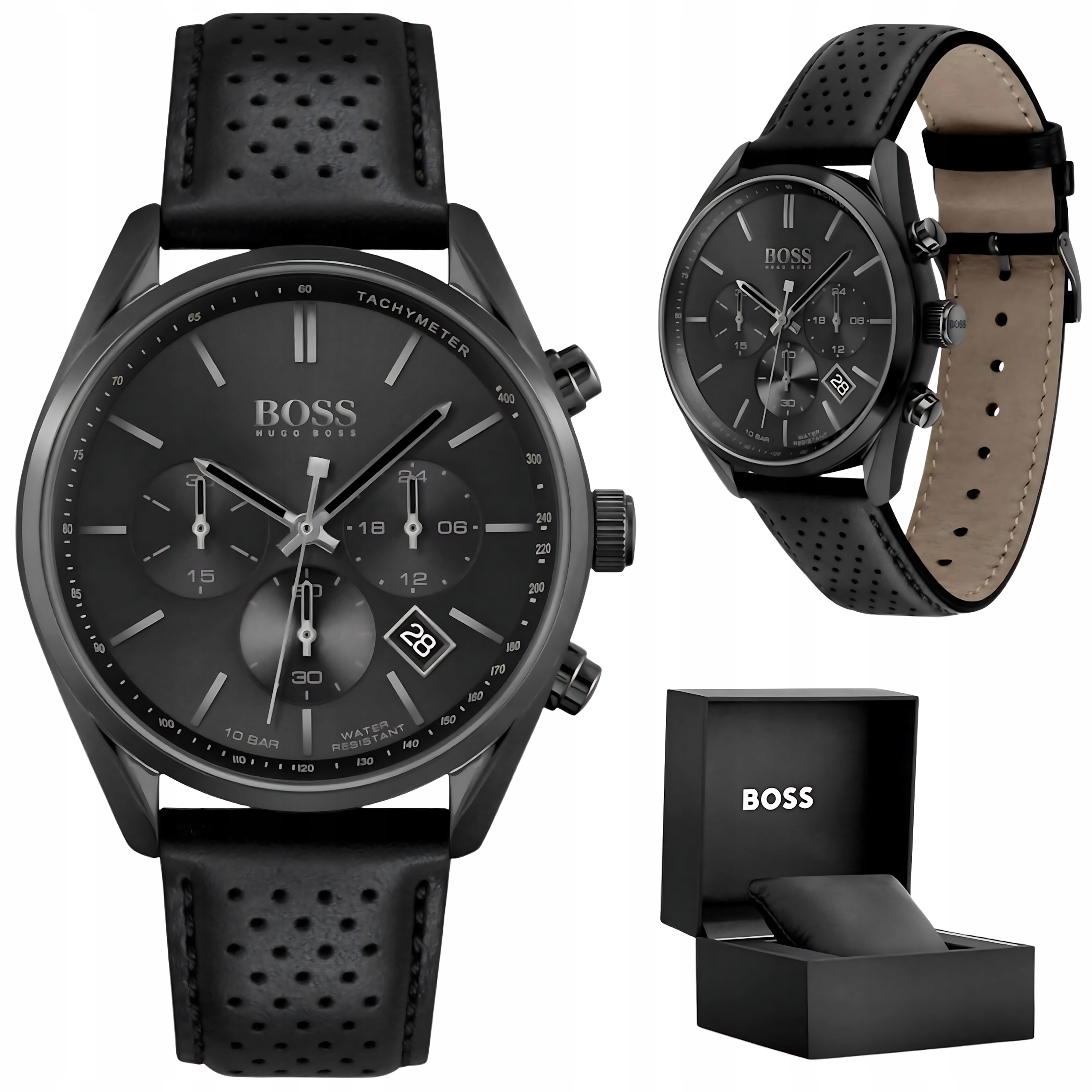 Pánské Hodinky Hugo Boss Champion 1513880 Chronograf Kůže Černá WR100 Box