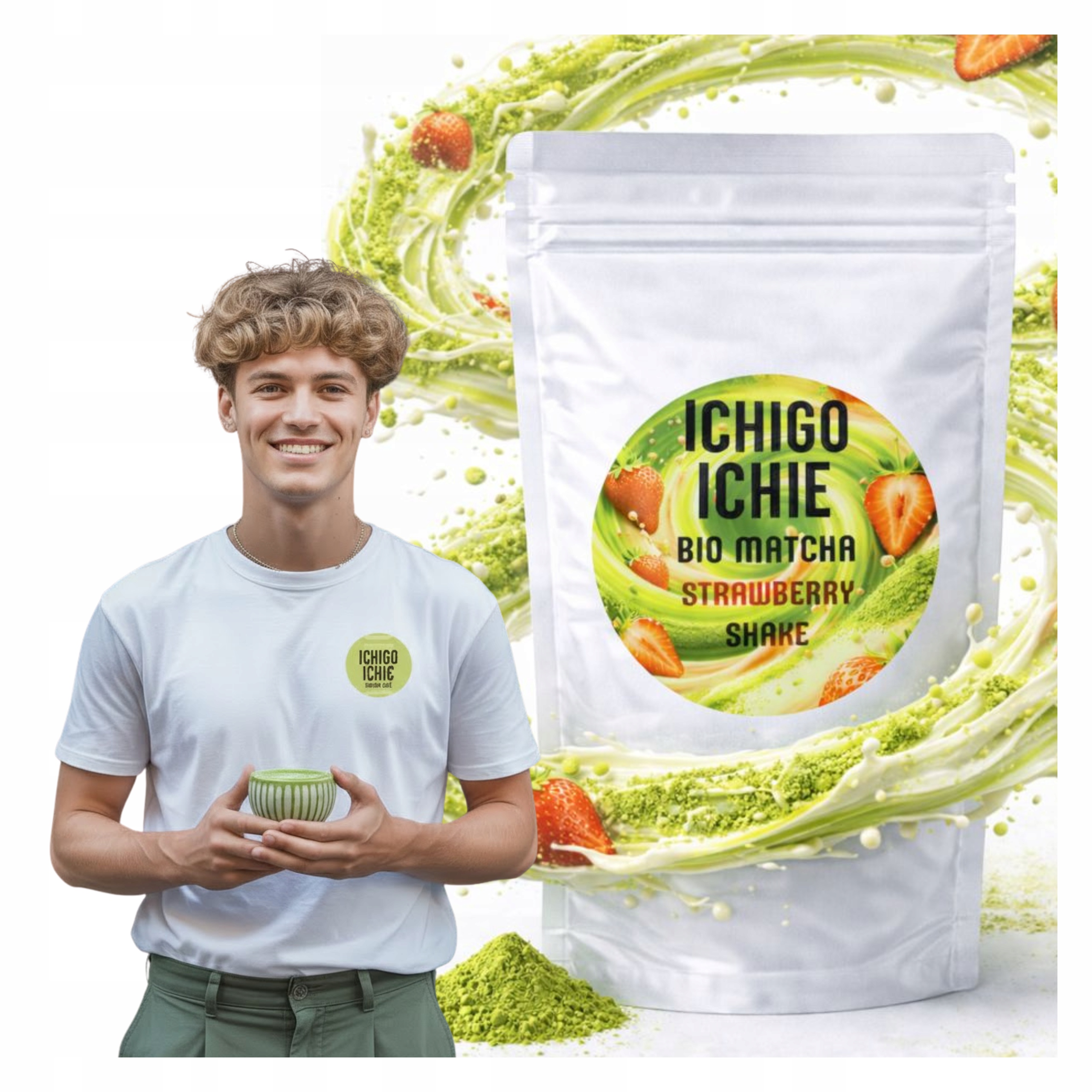 Levně Koktejl Matcha Jahoda Výživný nápoj Shake Strawberry Smoothie Bio 300 g
