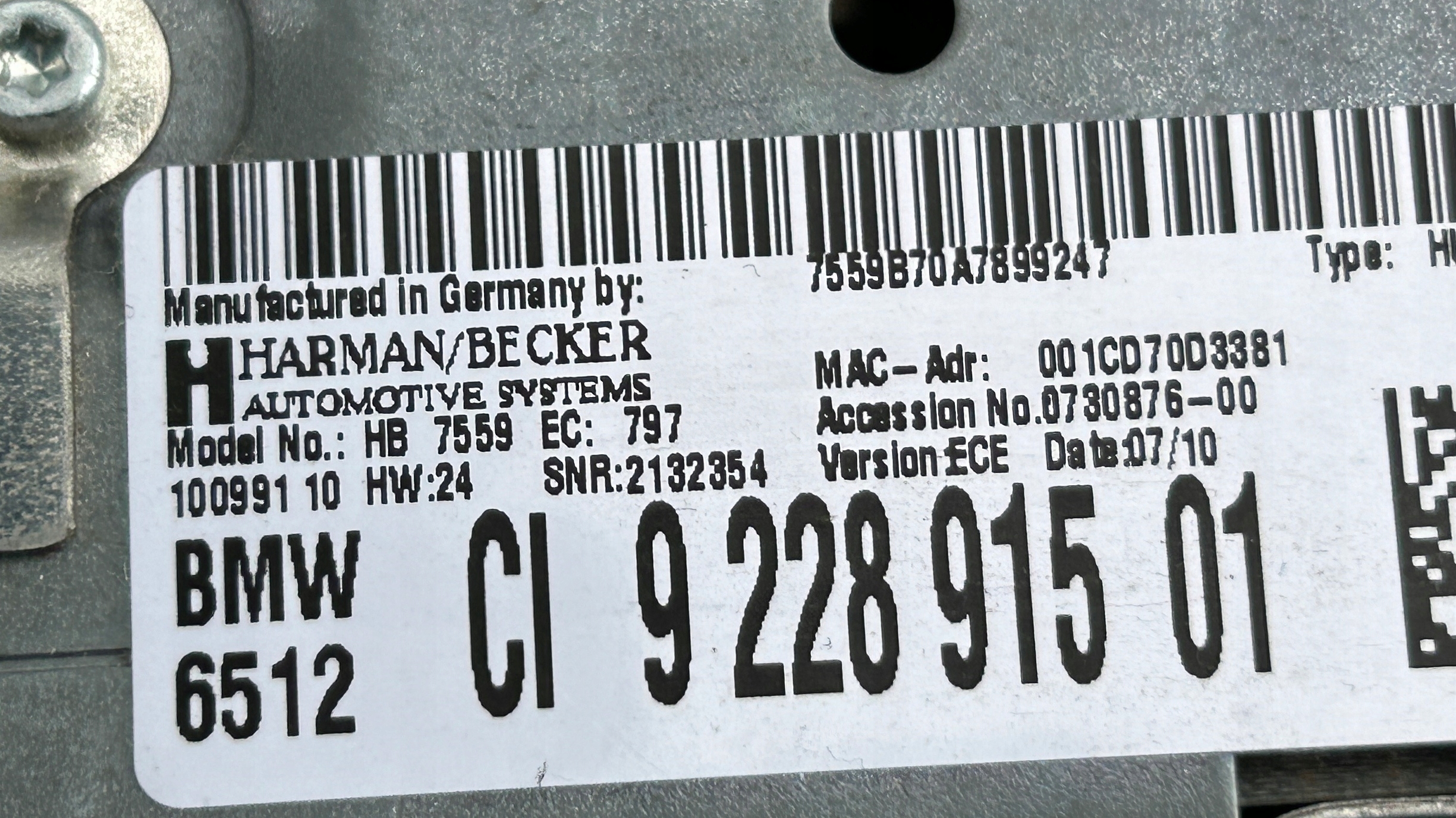 player NAVI LOGIC7 CIC HIGH BMW 7 F01 9228915