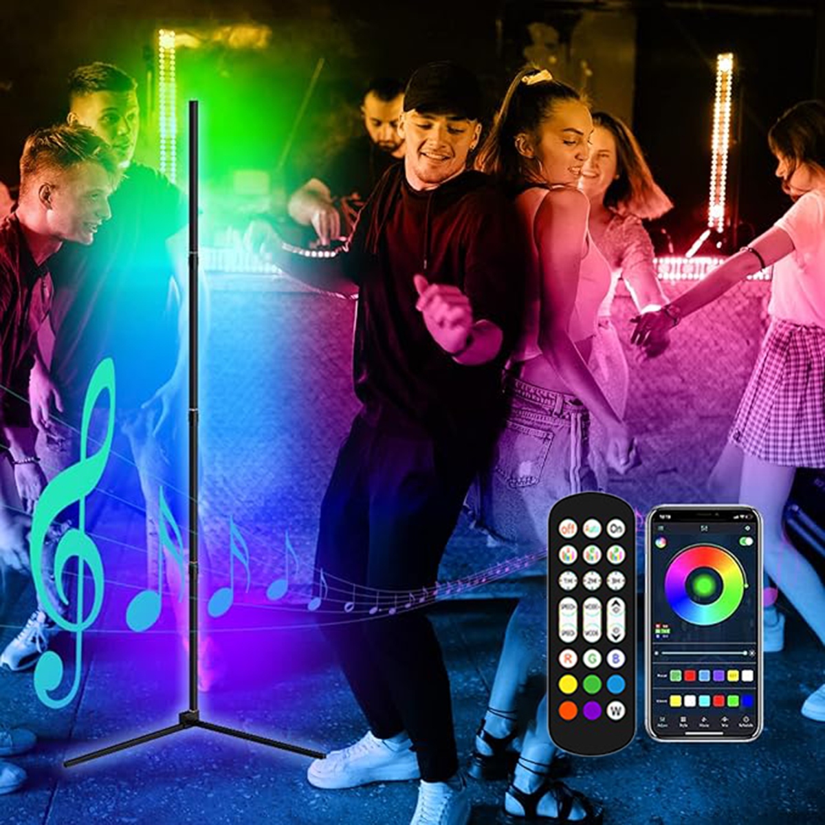 Stojací stojací podlahová lampa Rohová noční Rgb Duhový efekt 3D Dálkový Ovladač Aplikace