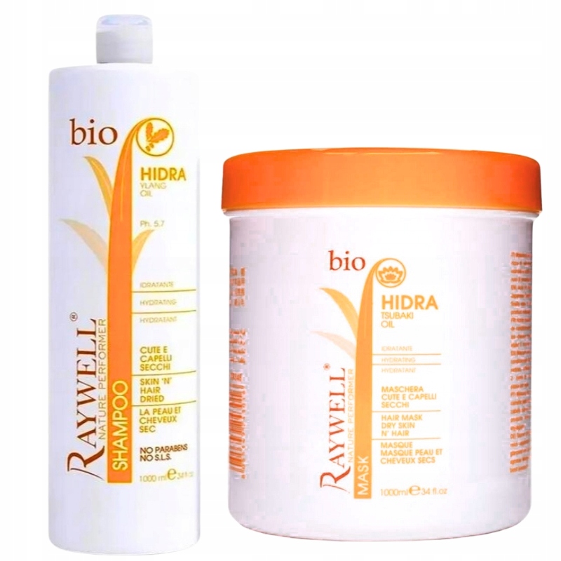 Raywell Bio Hidra Szampon Nawilżający do włosów Maska Nawilżająca 2x1000ml