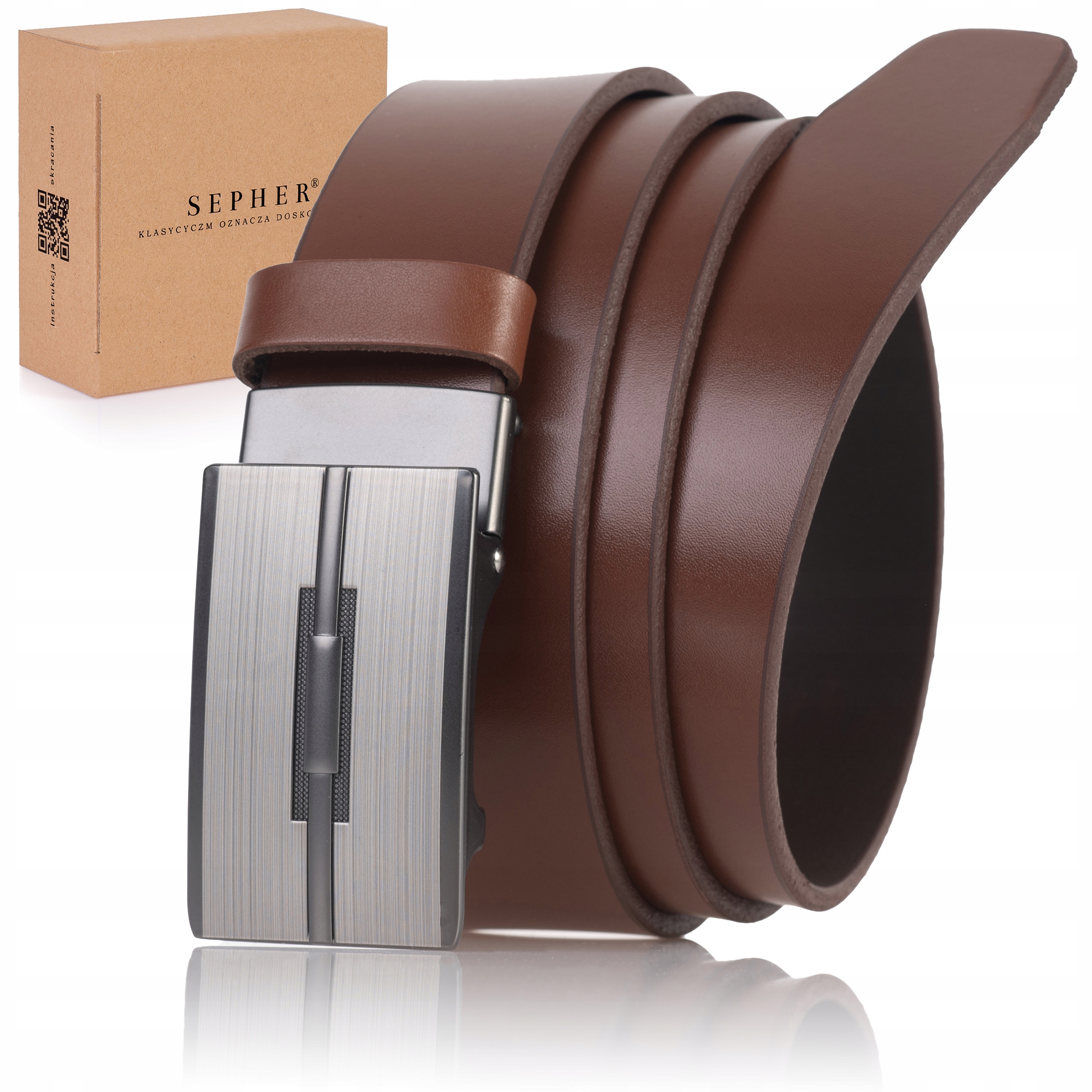 

Pasek Skórzany Męski Sepher Automat Brązowy spodni