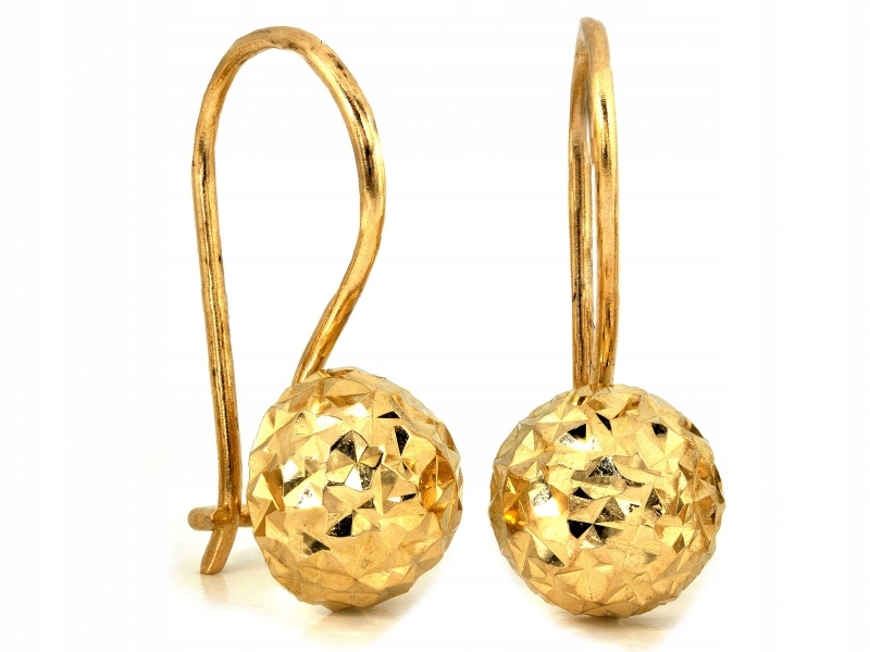Zlaté náušnice polokoule 585 diamantové kuličky 1.86 g lesklé na biglu