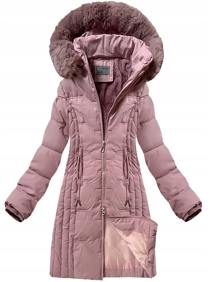 Zimní Bunda Kapuce R8199 Pudrová Růžová M (38)