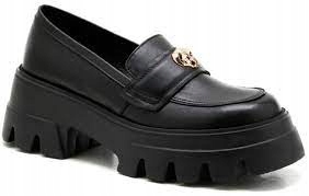 černé dámské polobotky s koženými mokasíny na silné podrážce Karino 39