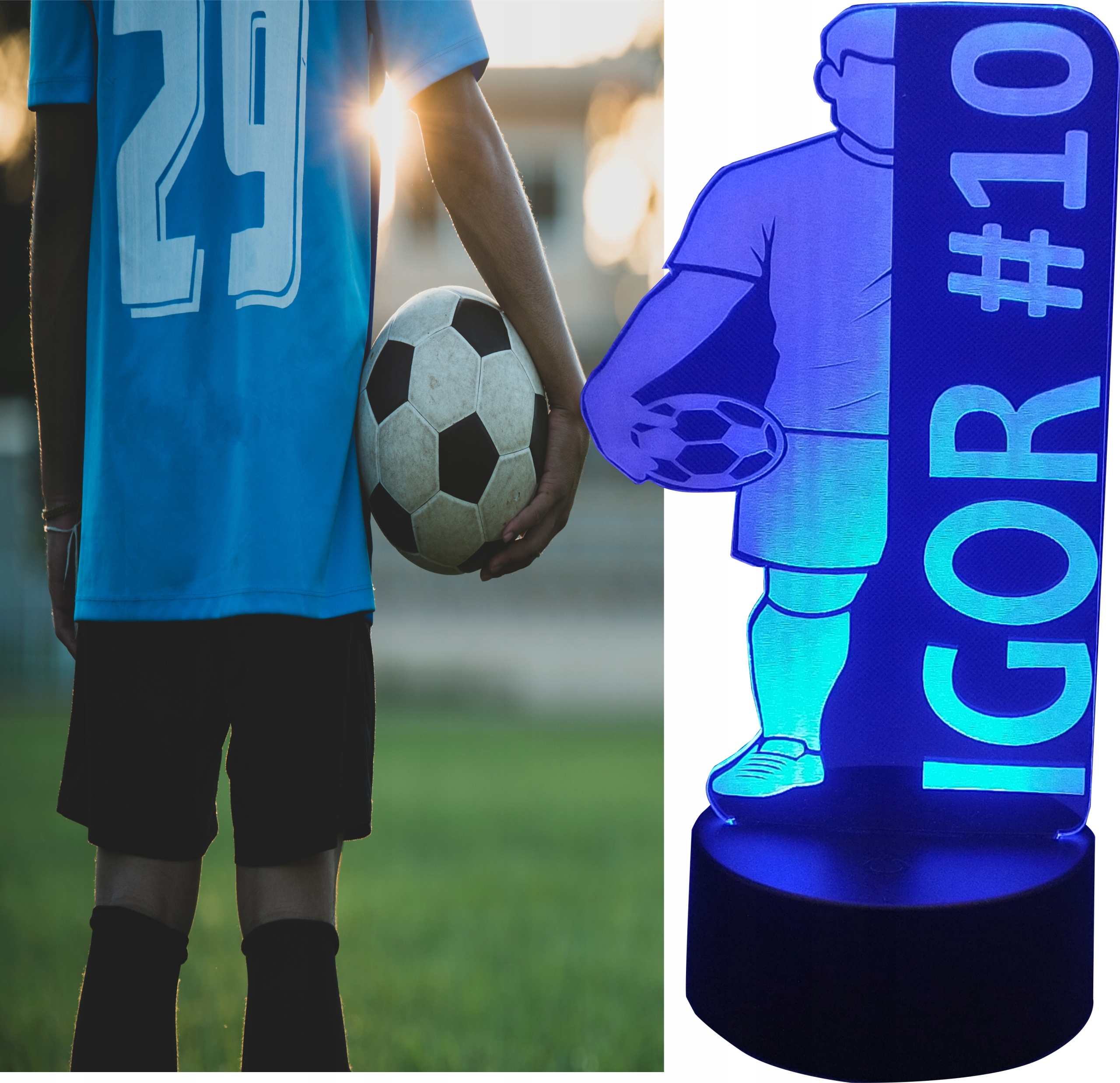 LAMPKA NOCNA 3D LED PIŁKARZ + IMIĘ PIŁKA NOŻNA Bohater / Bajka Inny