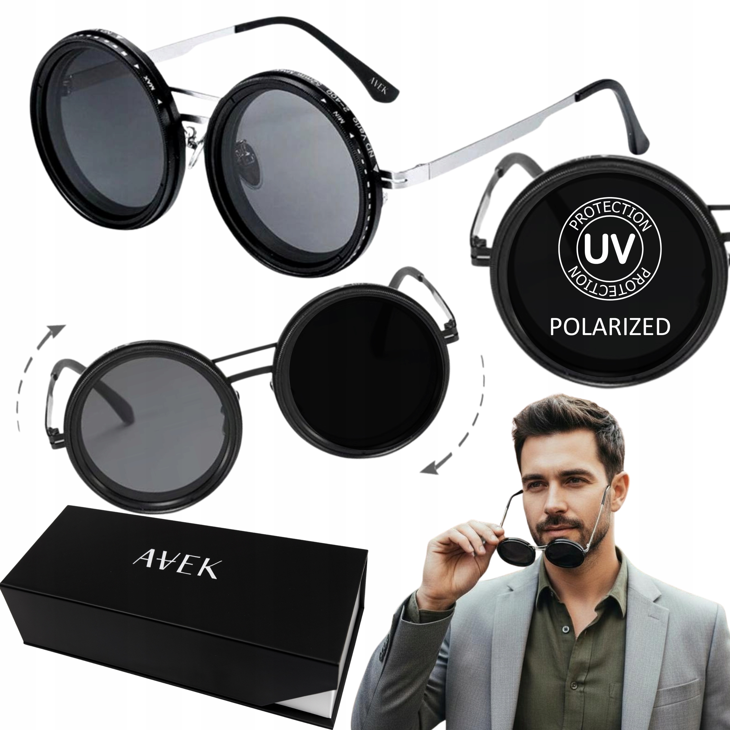 Okulary Przeciwsłoneczne Męskie UV400 Filtr Uv 400 Polaryzacja Z Pokrętłem