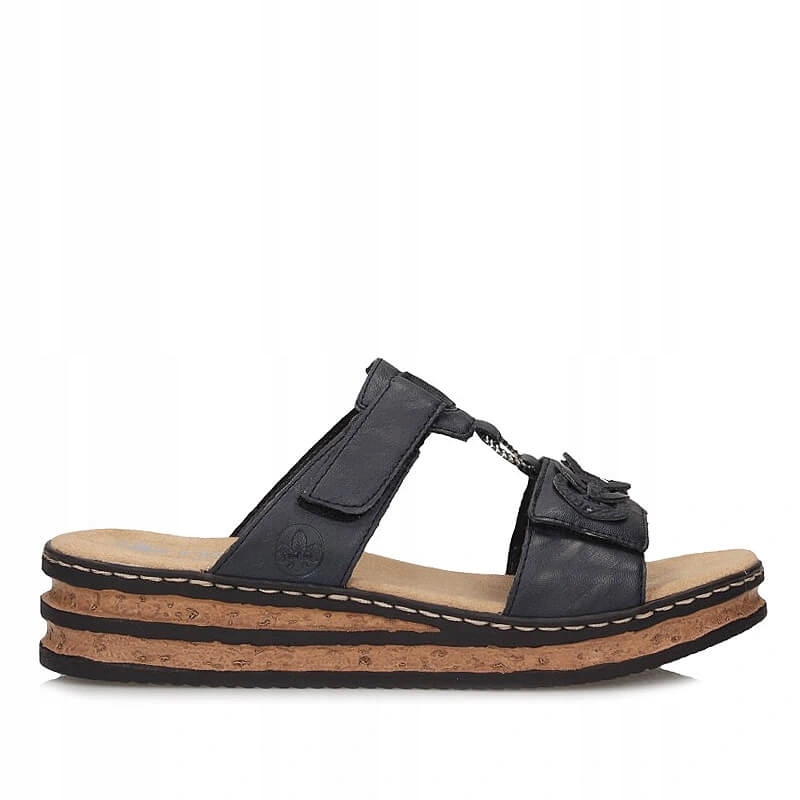 Nazouváky pantofle Rieker 62936-14 modré na suchý zip na klínku