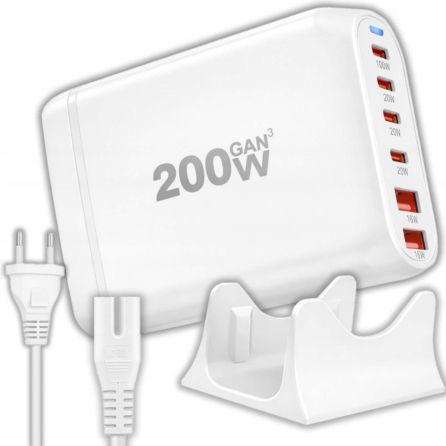Szybka Ładowarka GaN3 200W 4x Usb-c 2x Usb Qc Do Laptopa Telefonu I Konsoli