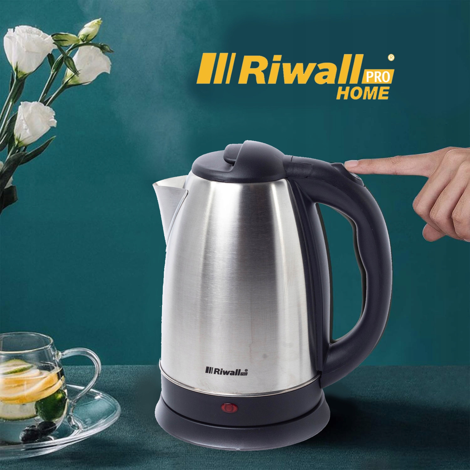 CZAJNIK ELEKTRYCZNY BEZPRZEWODOWY METALOWY MOCNY OBROTOWY RIWALL 1.8L FAST Model WIESIU 2500