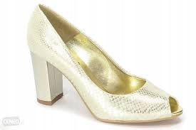 Dámské lodičky na podpatku bez prstu, zlaté kožené dámské boty Sala 36