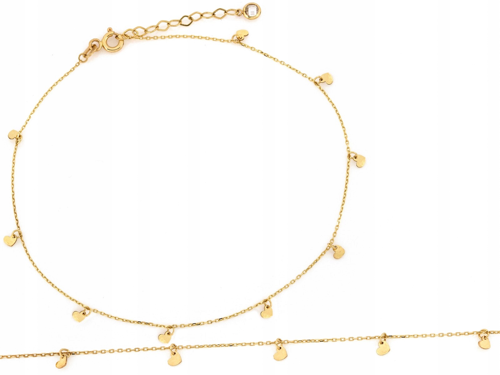 Náramek na nohu zlato 585 14k srdce váha 1.12g celebrita jako dárek