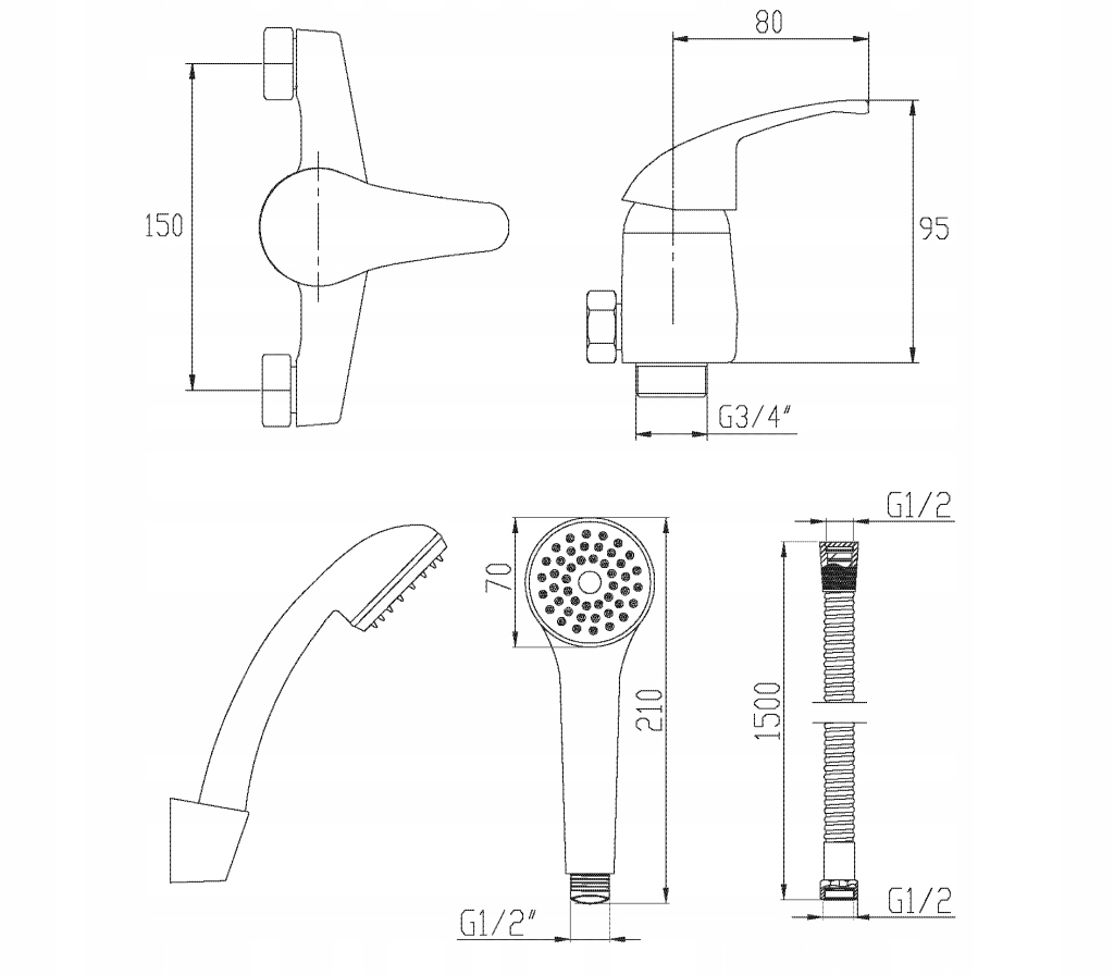 BATERIA WANNOWO PRYSZNICOWA Z ZESTAWEM NATRYSKOWYM ŚCIENNA CHROM MITRIS Kolor chrom