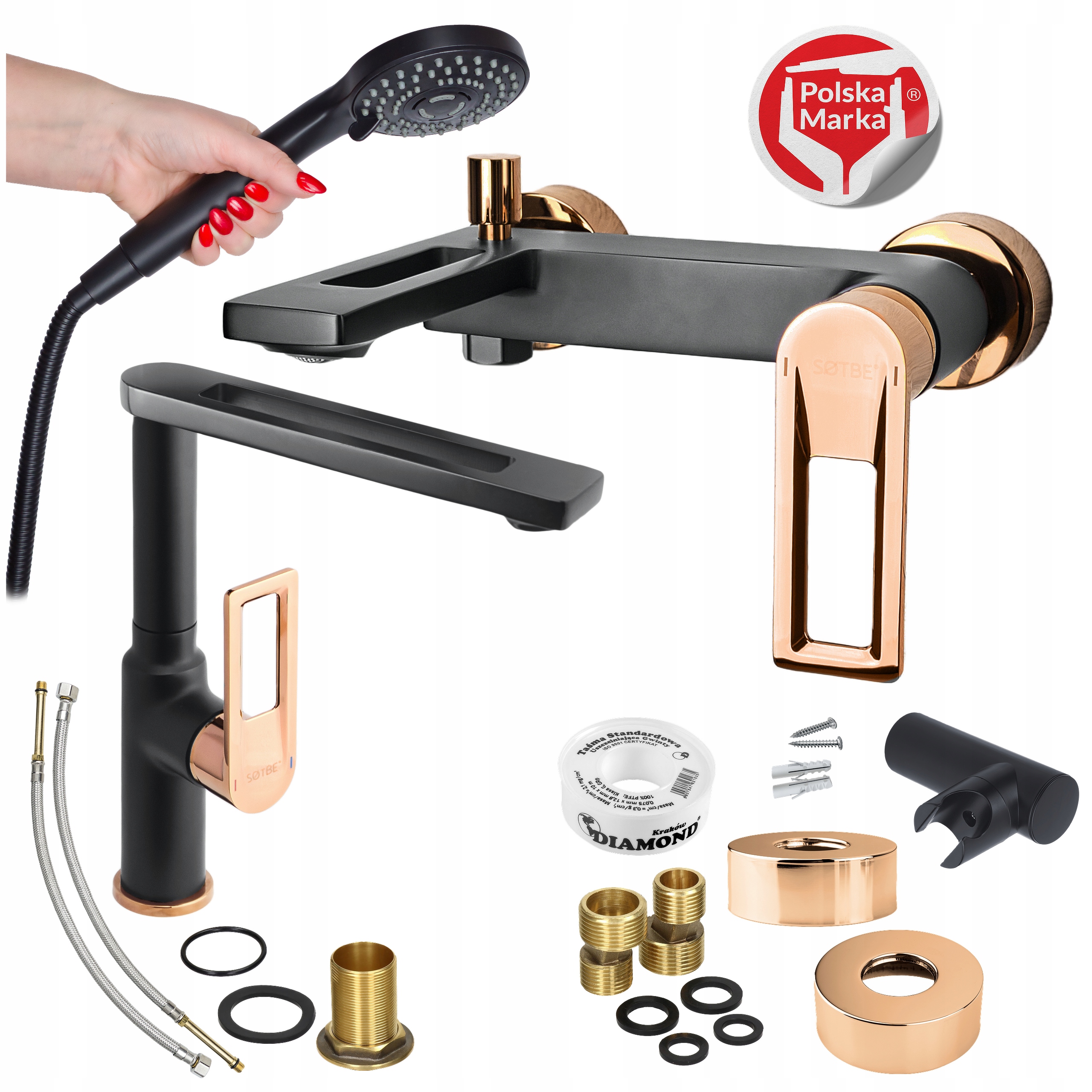 Sprchová baterie s umyvadlem a vysokým baterie pro sprchovou vaničku, sada