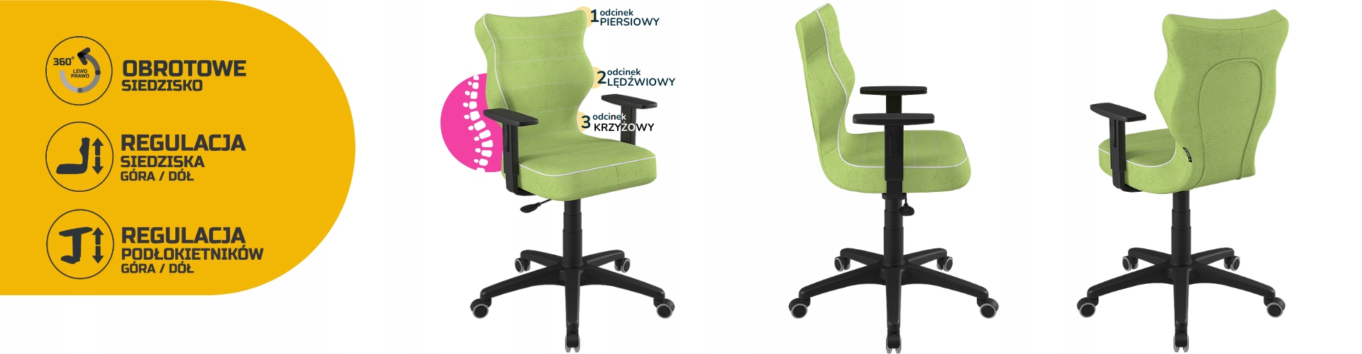 Fotel obrotowy dopasowany do wzrostu 146-176 cm dla dzieci kolor zielony Kolekcja Duo