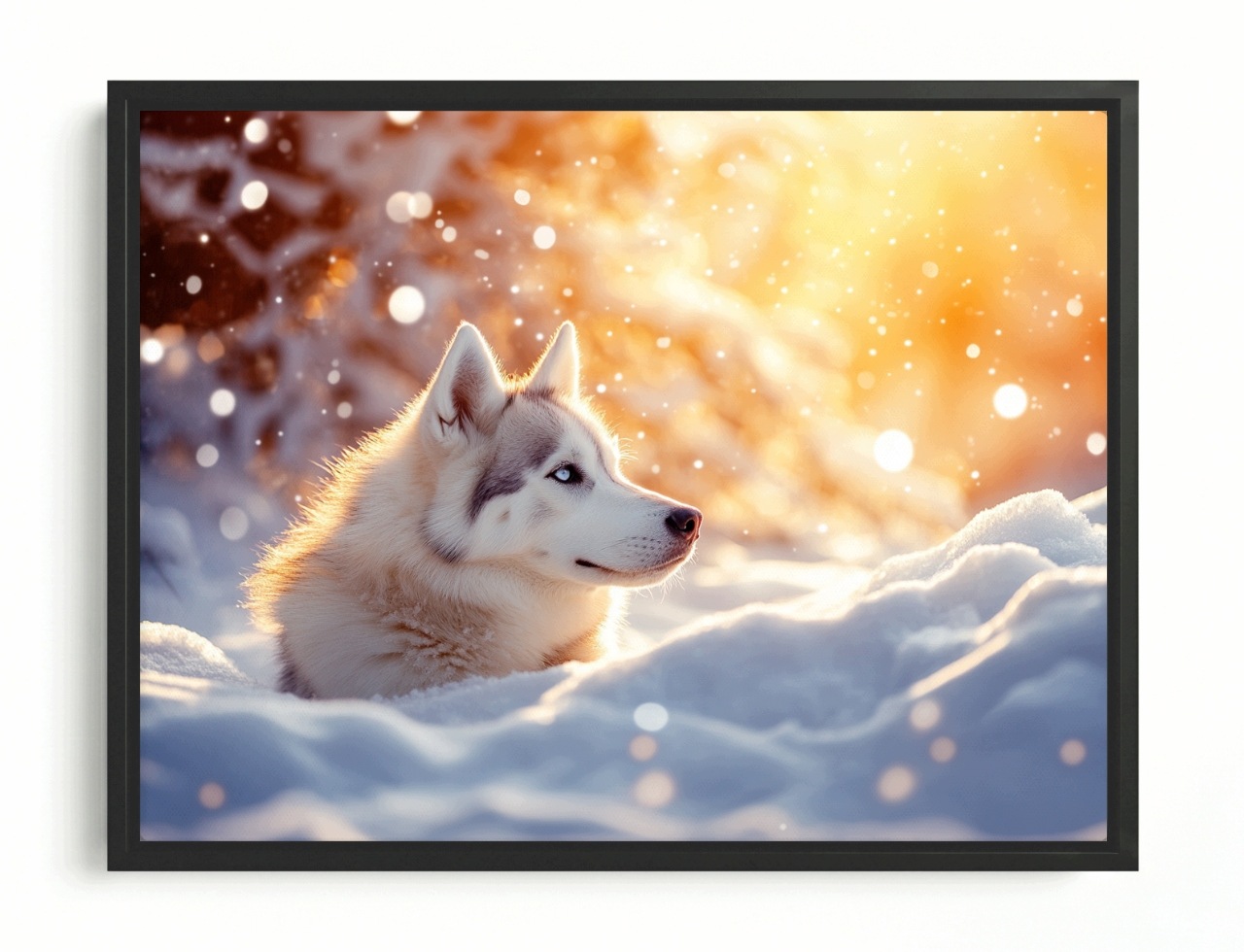 Obraz Rám American Box Pes Siberian Husky Sneh Zima Mráz Slnko 80x60