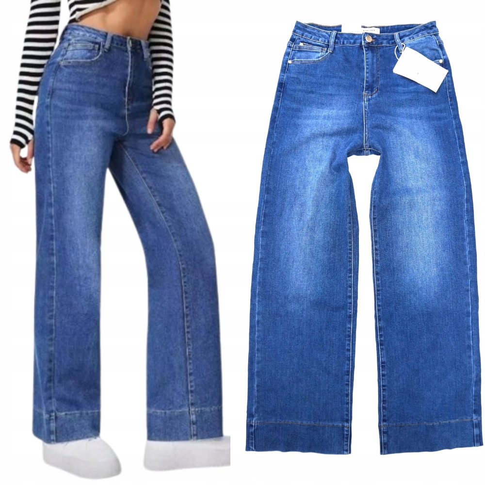 M.sara Spodnie Jeansowe Wysoki Stan Proste Szerokie Nogawki Inny Dół 46 3XL