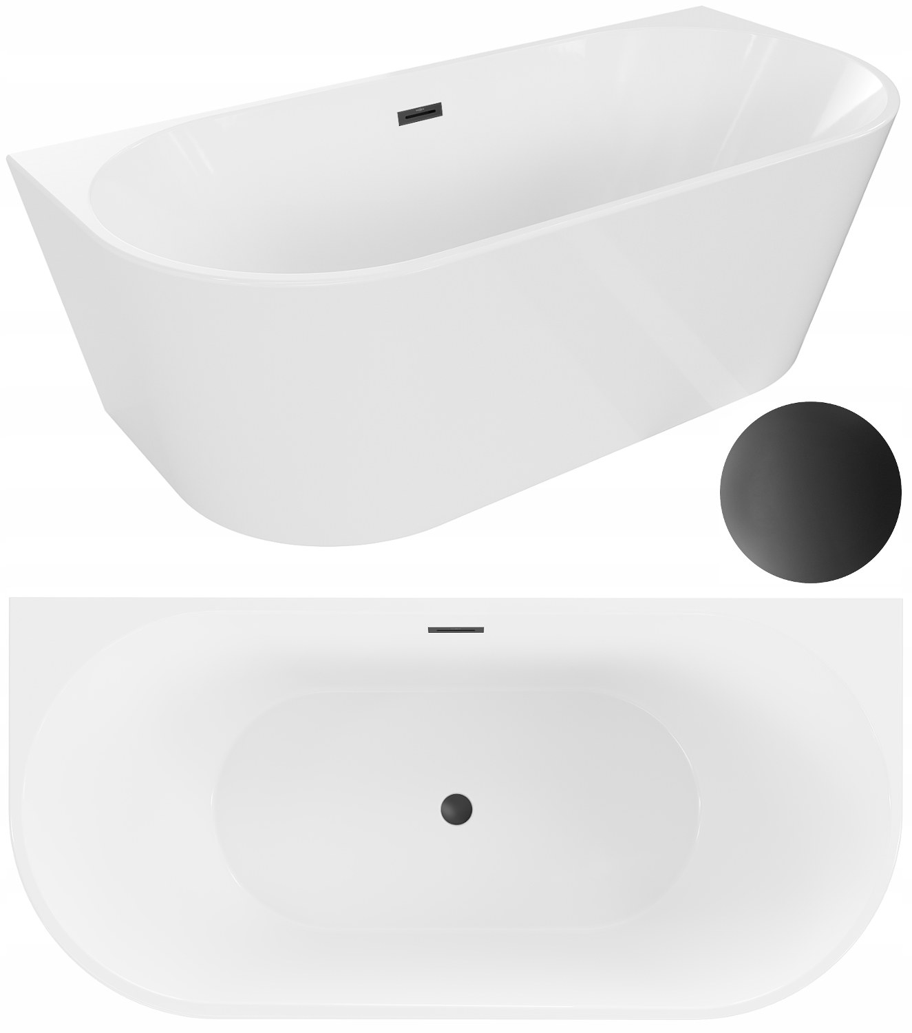Wanna wolnostojąca przyścienna 160x80 Mexen Oval biała przelew czarny