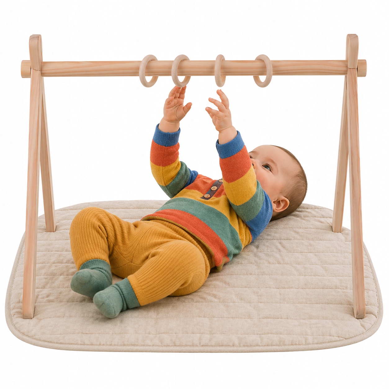 Stojak dla Niemowląt Edukacyjny Gimnastyczny Baby Gym Drewniany Haczyki