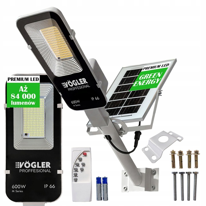 Lampa Solarna 600W Z Czujnikiem Ruchu I Zmierzchu Duży Panel Mocna Vogler