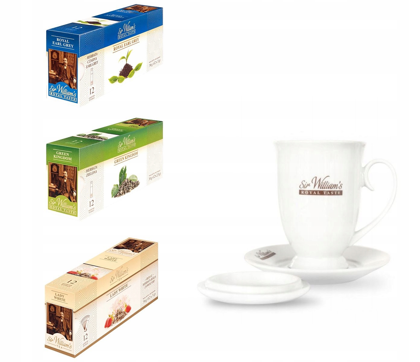 Zestaw herbat Sir Williams: Earl Grey, biała i zielona 3x12t kubek