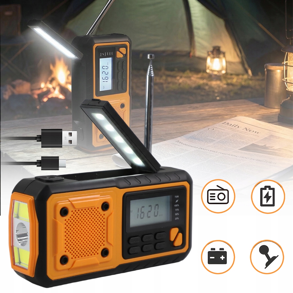 Turistické Rádio Dab+ S Baterií 4000 Mah A Alarmem Oranžová Omáčka