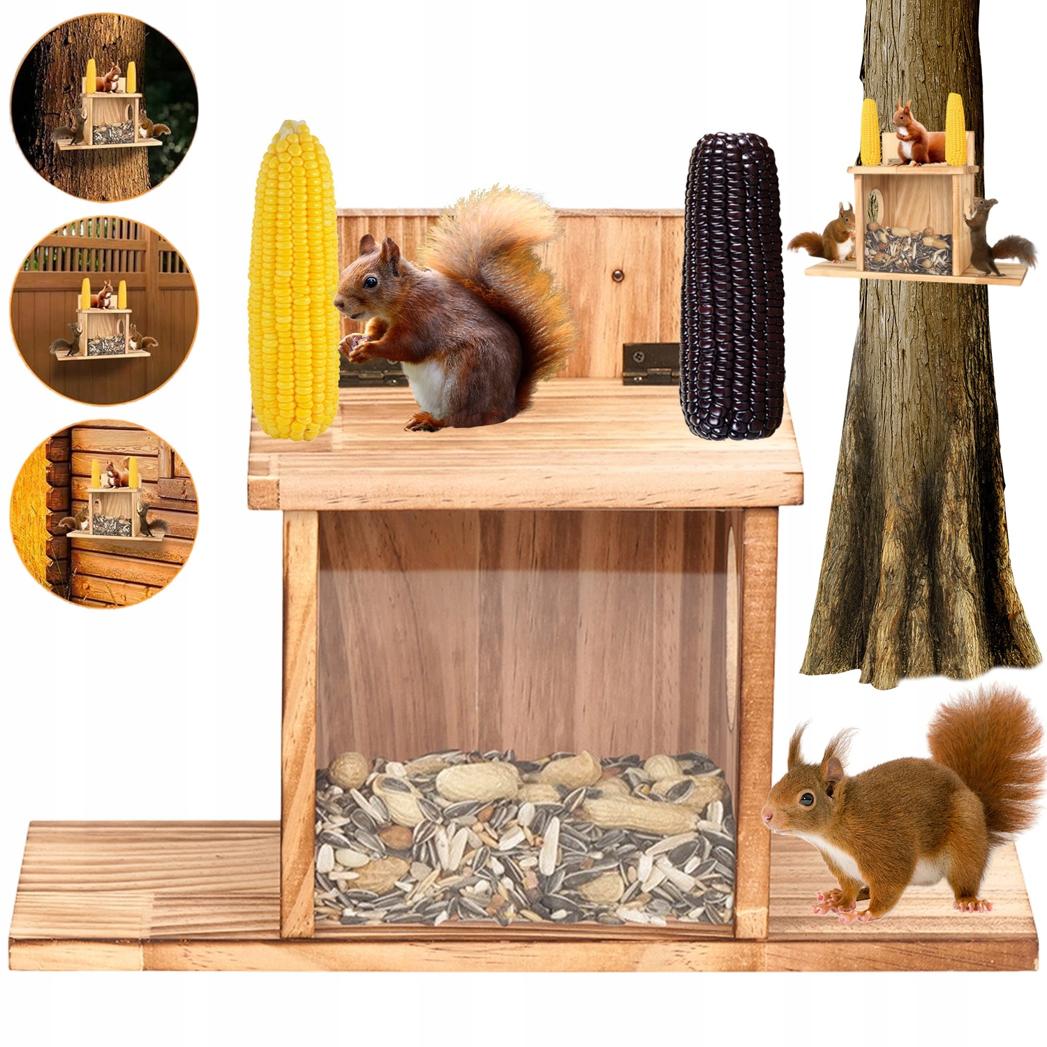Levně Dřevěné Krmítko S Podavačem A Průhledným Krytem Pro Veverky