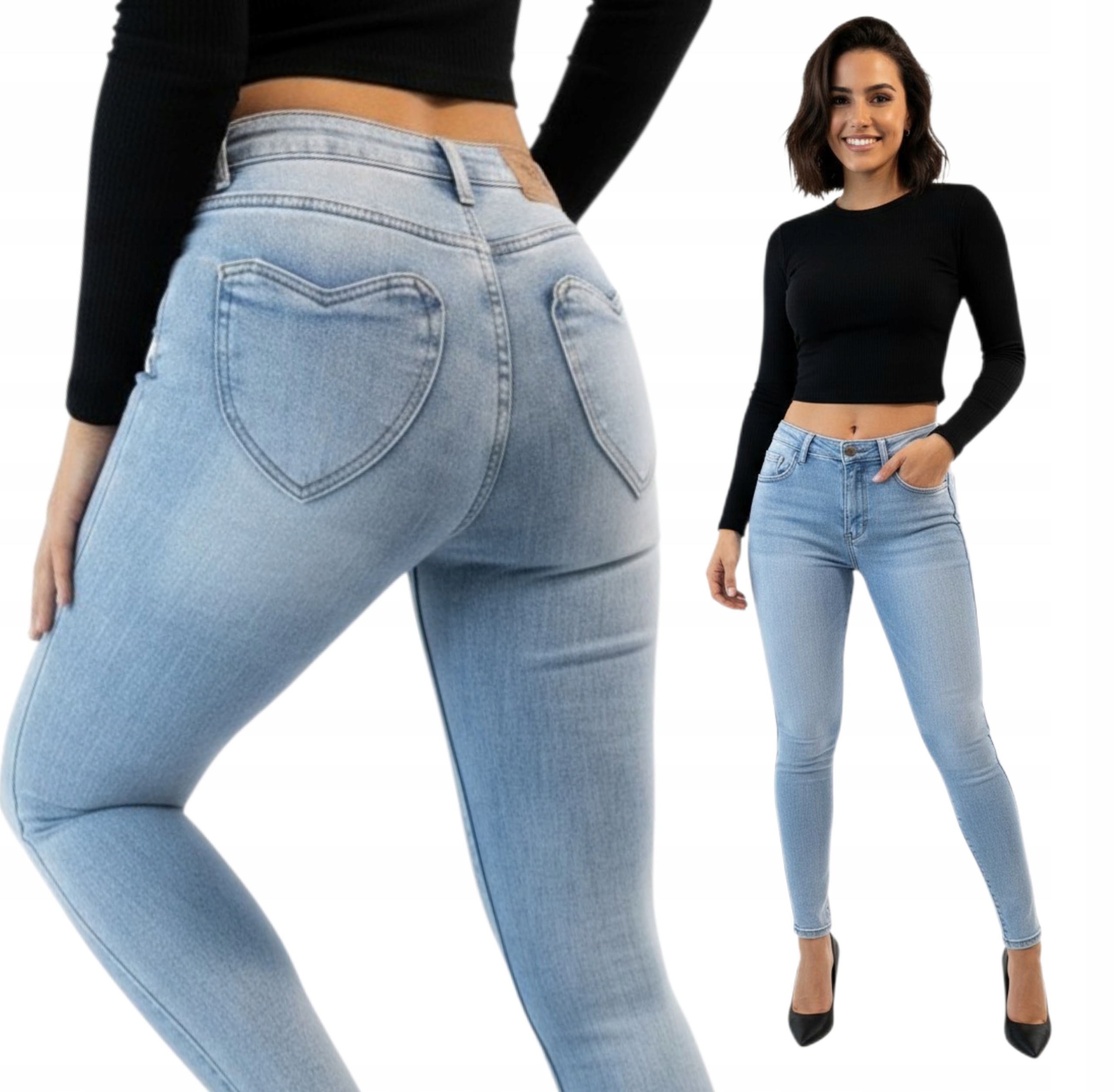 Dámské džíny se srdcem skinny úzké nohavice světle modré vel. L \ 40