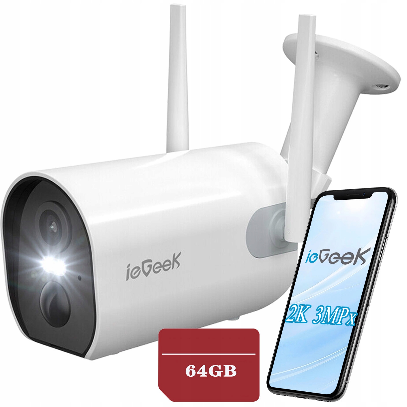 Venkovní WiFi Ip kamera Fhd 2K 3MPx 4x Zoom 64GB Sd na 5200 mAh Aku