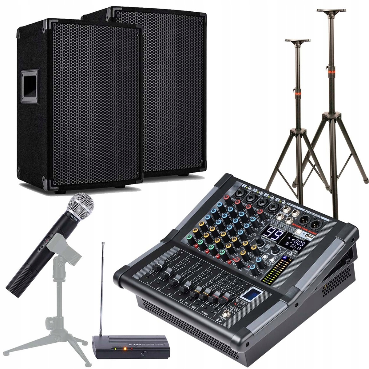 Zestaw konferencyjny szkoleniowy 1 2024 z jednym mikrofonem i powermikserem