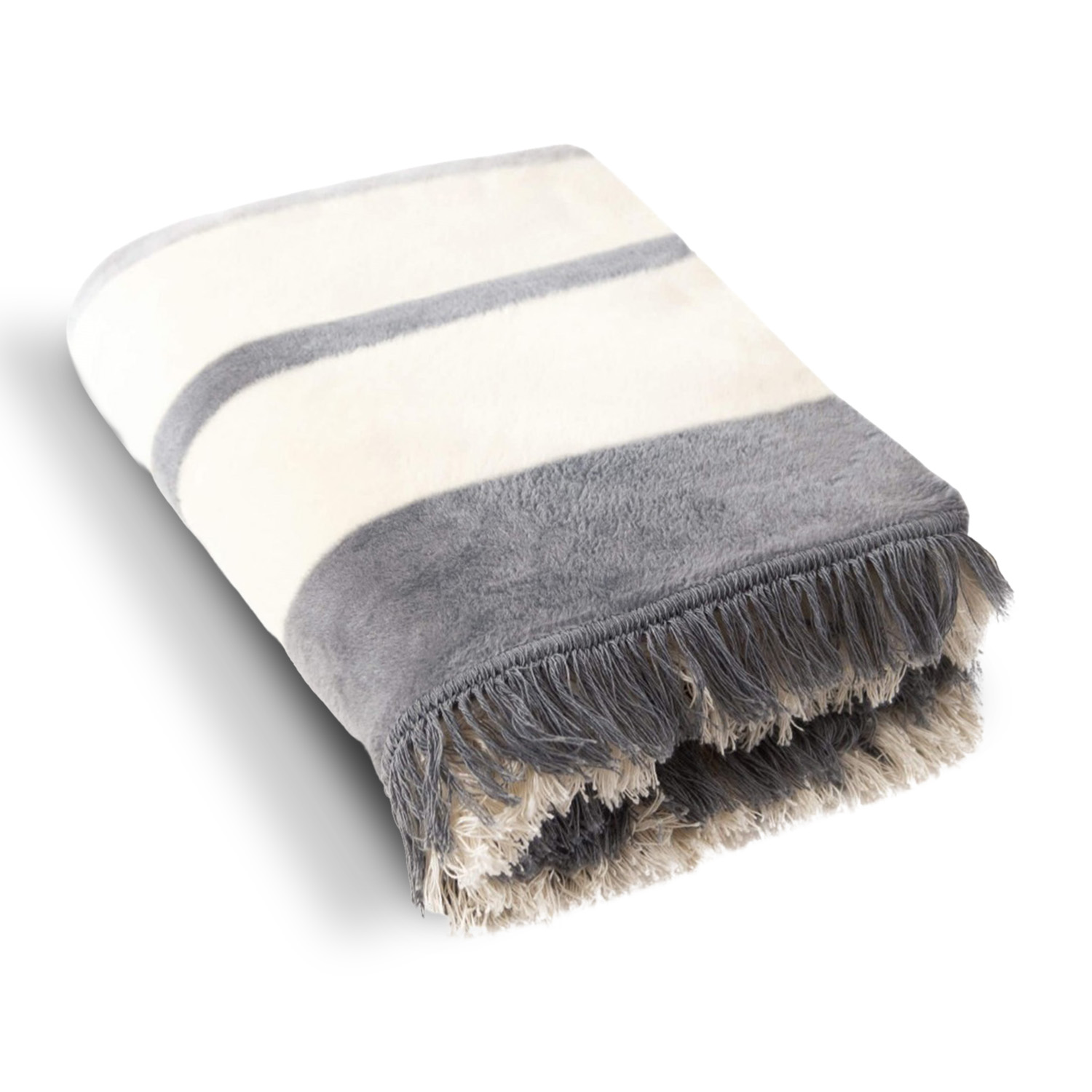 Dekorativní Deka Šedá S Pruhy 150 x 200 cm Silná, Měkká, Teplá, Přehoz Na Postel
