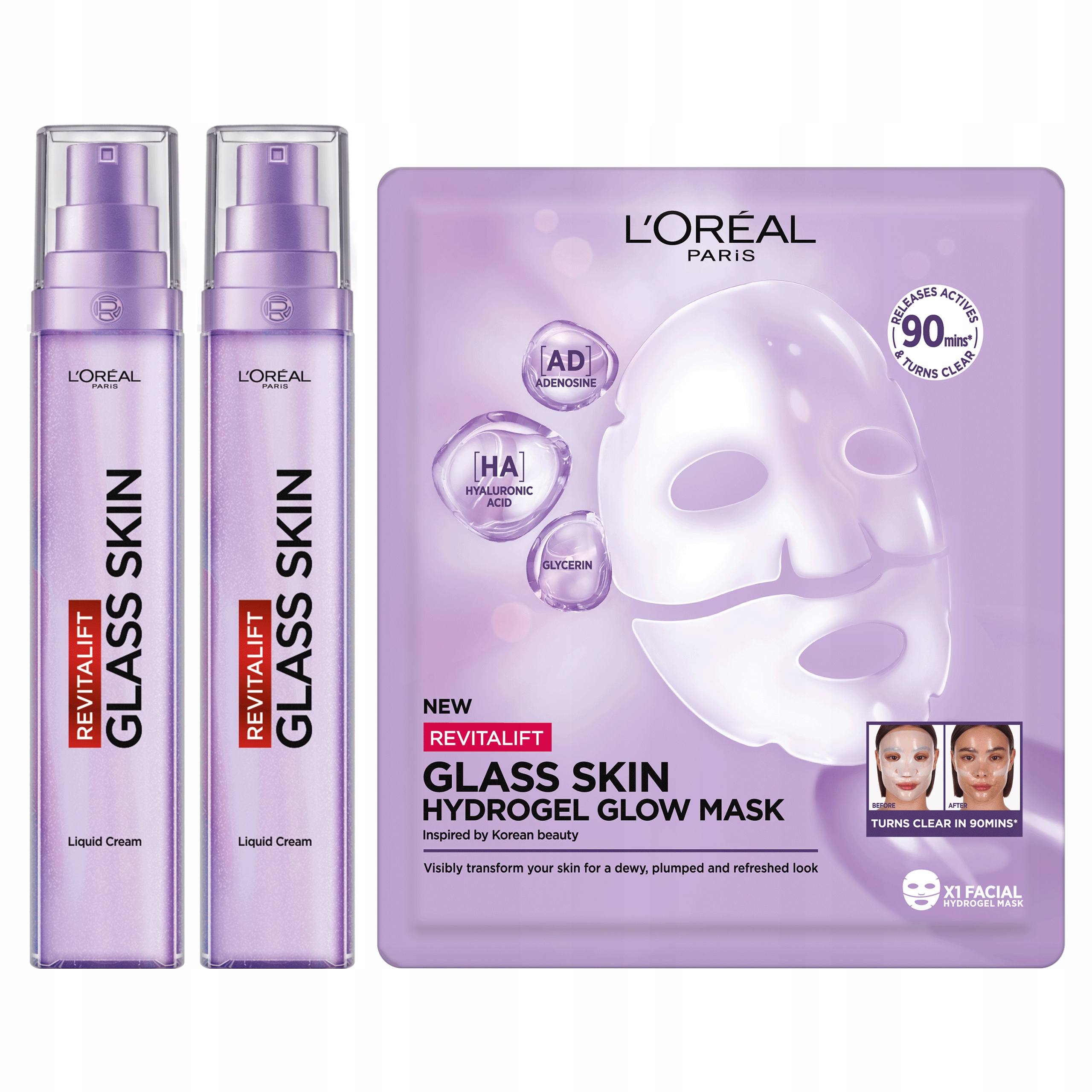 Zestaw L'Oréal Revitalift Filler Glass Skin 2x Krem Efekt Szklanej Maska