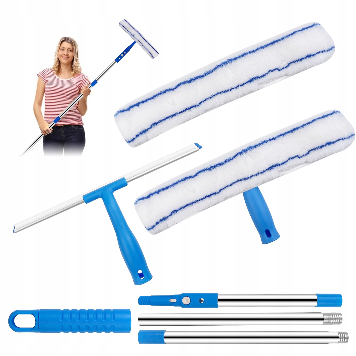 Levně Sada Na Mytí Oken 120 CM Rukojeť Škrabka 35 CM Kartáč Mikrovlákno