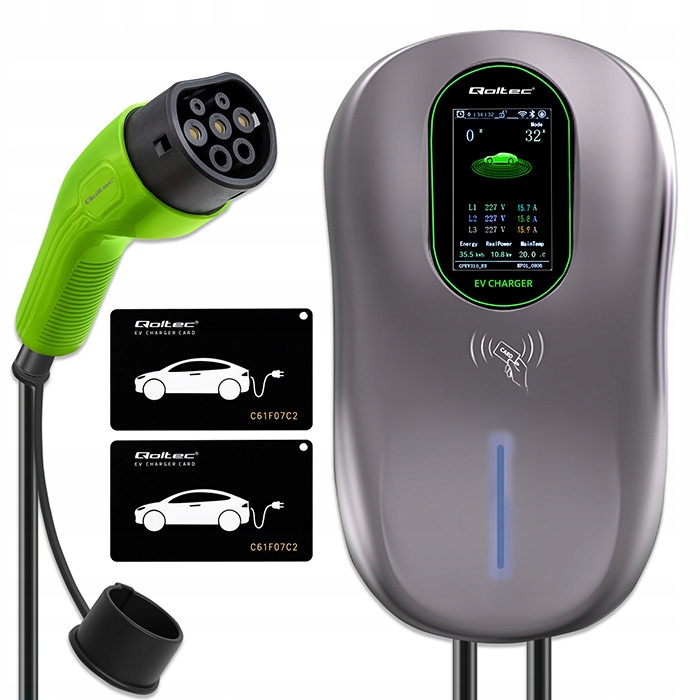 Nabíjačka Ev Qoltec Wallbox 22 kW zástrčka 32 A Plug&play App Rfid 5 m