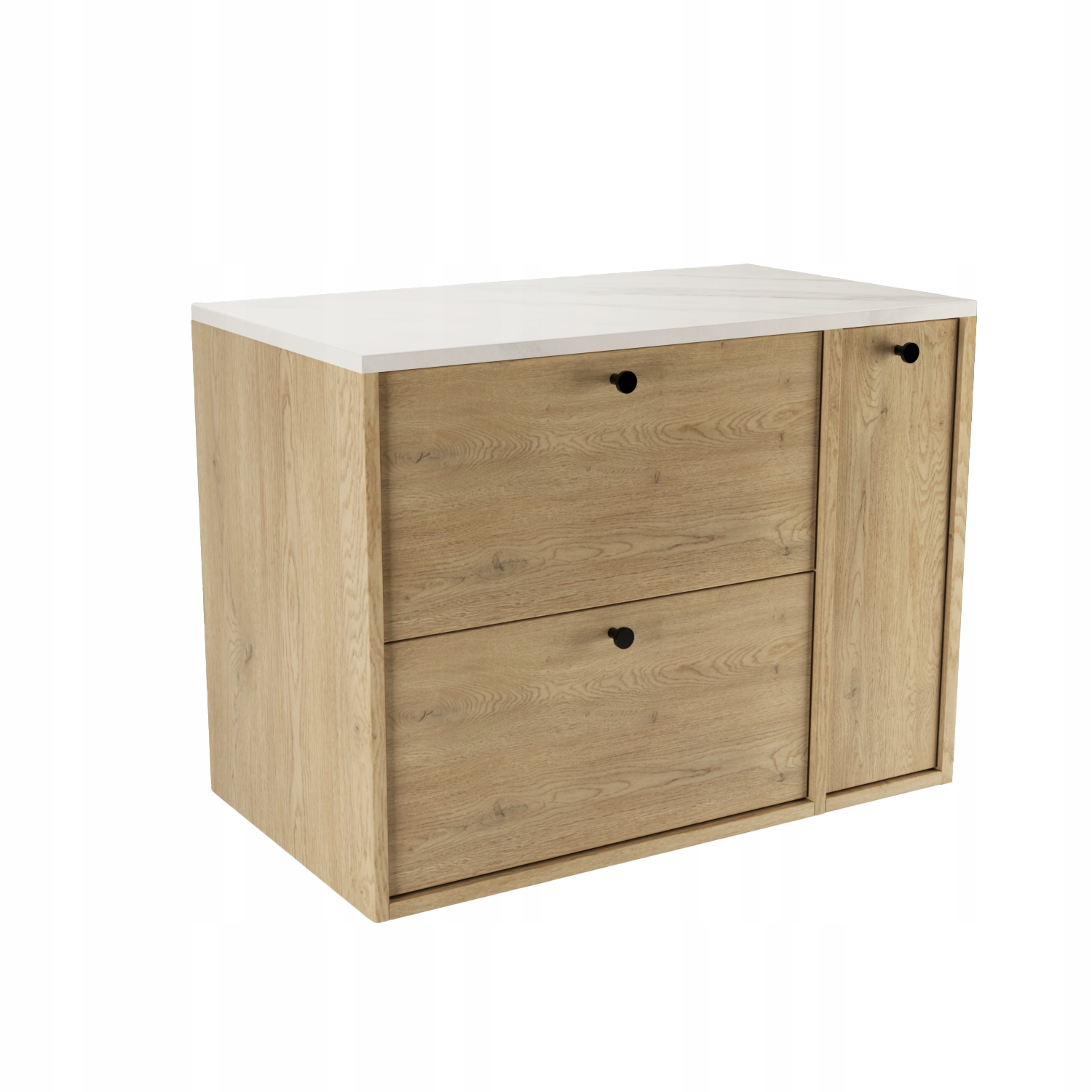 Skříňka pod umyvadlo s regálem 80 cm Dub Cremona/Mramor Bílá deska Belino