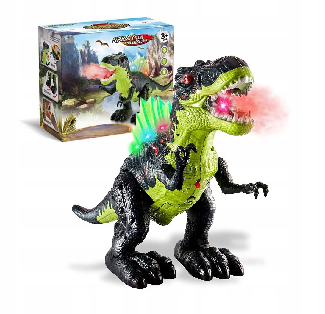 

Duży Dinozaur T-rex Zieje Parą Ryczy Chodzi Świeci