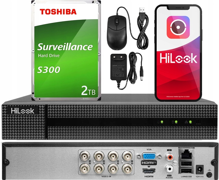 Monitorovací záznamník Ahd Tvi DVR-208Q-M1 HiLook od spoločnosti Hikvision disk 2TB