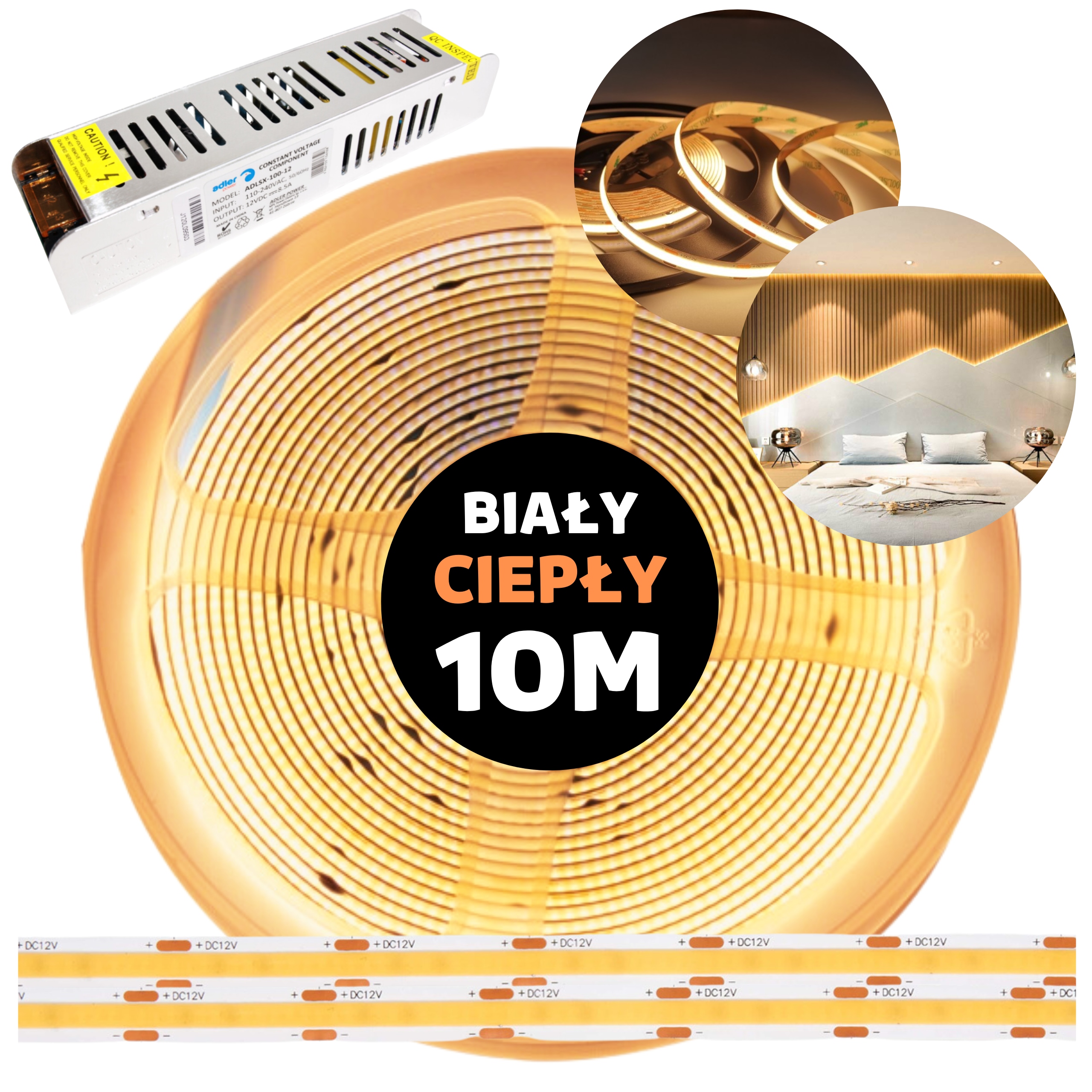 Pásek Led Cob kontinuální neonová linka s napájecím zdrojem teplý bílý 12V 10M