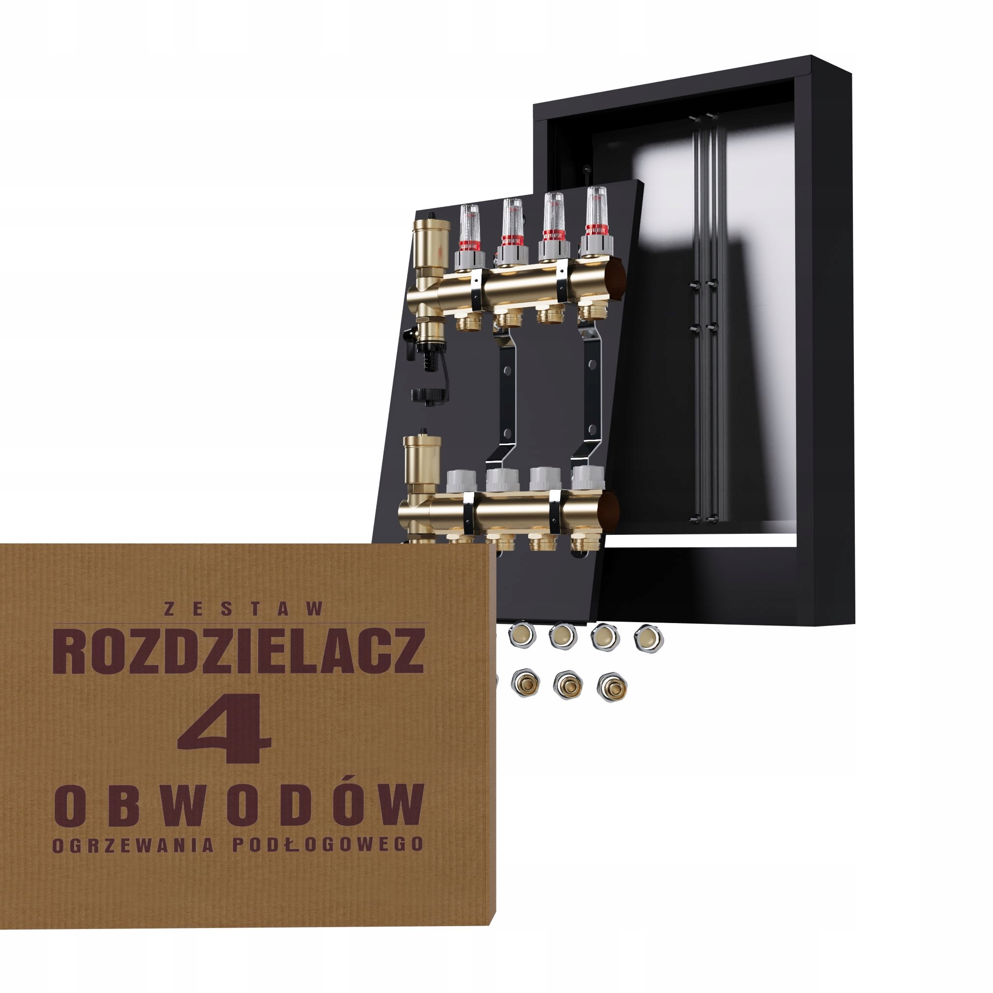 Rozdělovač pro podlahové vytápění 4 nástěnné skříňky černý Pex