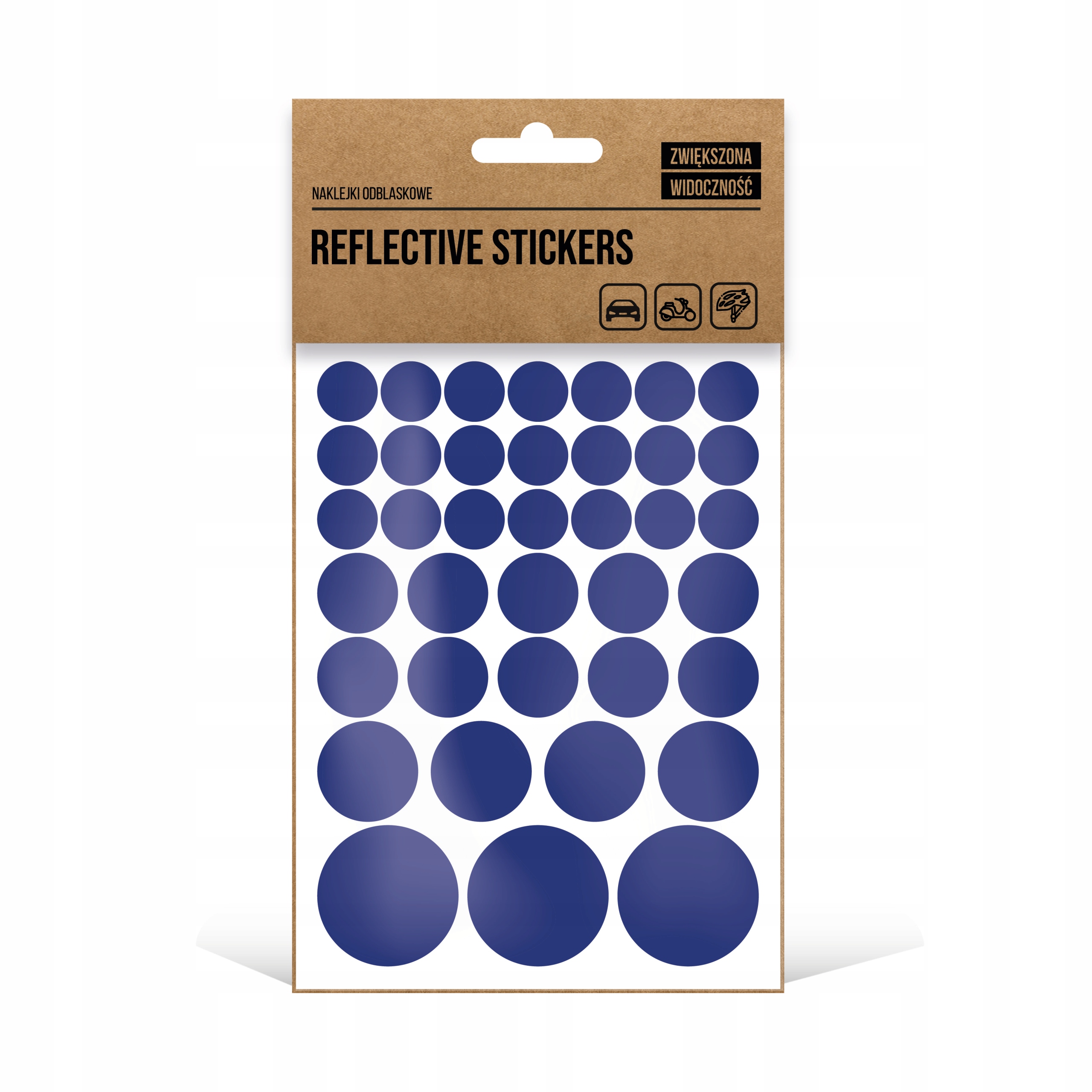 Naklejki ODBLASKOWE rower,kask OKRĄGŁE niebieskie