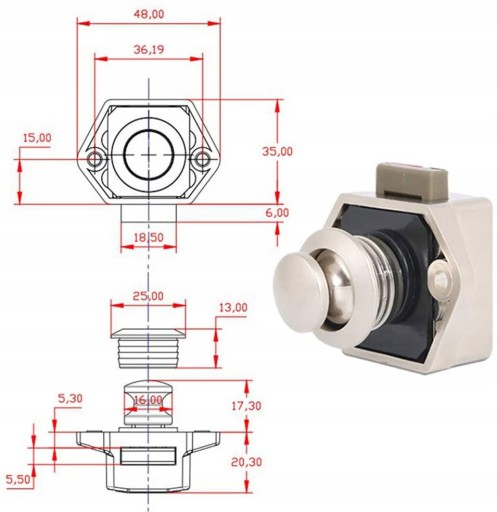 10 ZAMEK ZATRZASKOWY WCISKANY DO KAMPERA PRZYCZEPY Szerokość 1 mm