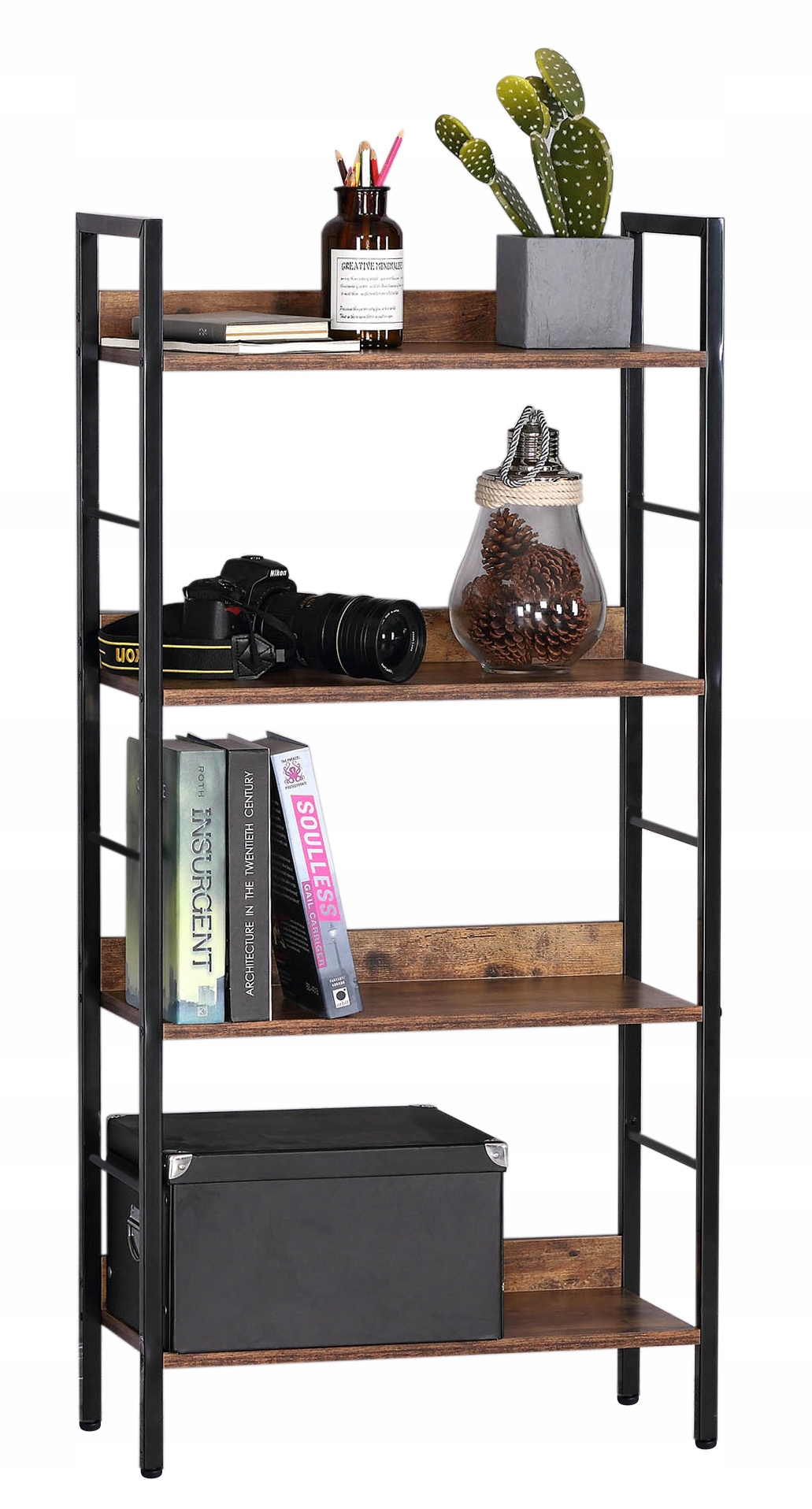 REGAŁ RUSTYKALNY NA KSIĄŻKI VARBERG INDUSTRIALNY Z PÓŁKAMI LOFTOWY METALOWY