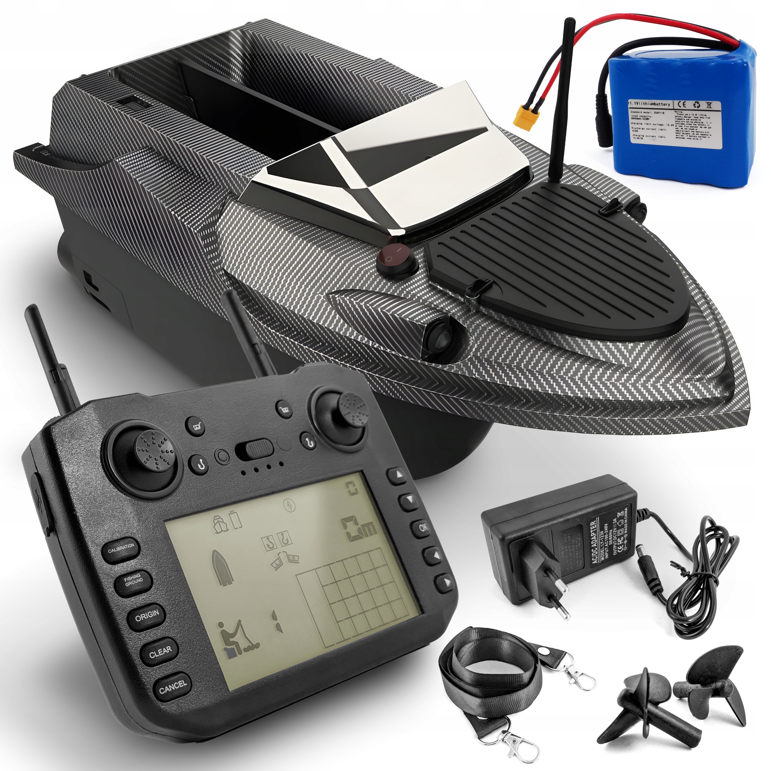 Rychlá návnadová loď Flytec V080 Gps Podavač 3 kg Baterie 20 Ah 800 m 15 km/h